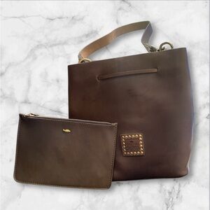 Brown Leather Tote Bag with Pouch